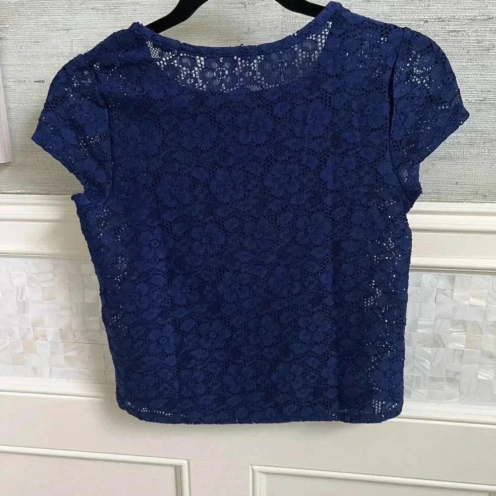 NWT new justice navy blue girls lace short sleeve top with attached cami 10